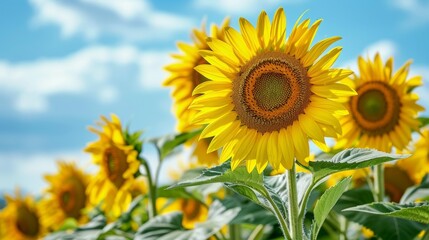 Sunflowers in Field Under Blue Sky