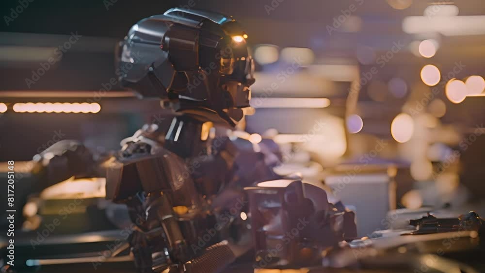 Poster robot sitting in front of computer screen generative ai