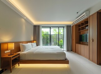 modern minimalist  bedroom modern style, 3d rendering