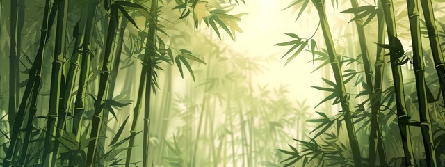A calming, bamboo grove background with tall, swaying bamboo stalks.