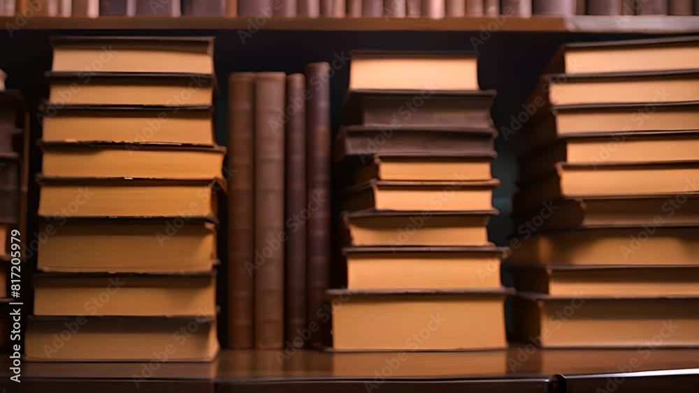 Poster Stack of Old Books on Shelf Generative AI