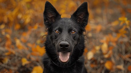 Moody Autumn Scene with Curious Black Dog