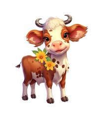 Cute cow on a transparent background. Clipart PNG.