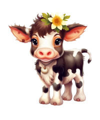 Cute cow on a transparent background. Clipart PNG.