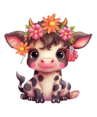 Cute cow on a transparent background. Clipart PNG.