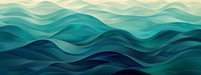 Fototapeta premium A calming, geometric pattern of waves in shades of blue and green.