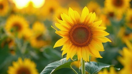 Sunflower in Full Bloom, Standing Tall Amidst a Field