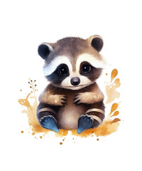 Cute raccoon on a transparent background. Clipart PNG.
