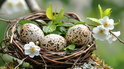 Obraz premium Serene Natural Harmony with Woven Basket and Fresh Eggs