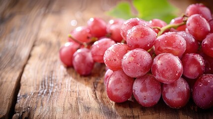 Freshly Picked Pink Grapes on Rustic Tabletop