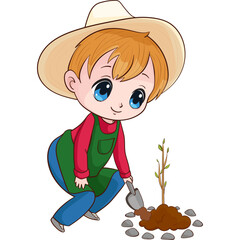 child gardener planting a tree