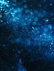 Fototapeta premium A dark blue abstract background featuring a glow particle effect. The image includes abstract blue lights and star particles, forming a captivating scene with dots on a dark background.