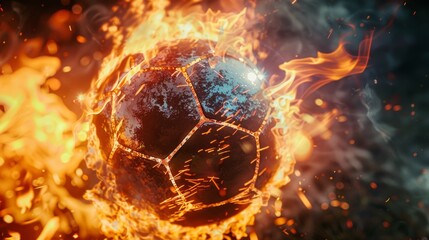 a fiery soccer ball burning with flames