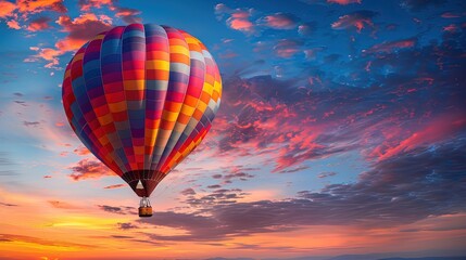 Fototapeta premium Vibrant Hot Air Balloon Ascends into Sunset Sky