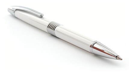 White Ballpoint Pen with Silver Clip on Pristine Background