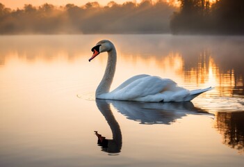 Fototapeta premium graceful swan gliding calm water peaceful lake, serene, elegant, bird, white, beautiful, nature, wildlife, pond, reflection, tranquil, majestic, feathers