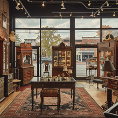 Fototapeta na wymiar Elegant Antique Shop Setup Emphasizing Discovery and Charm