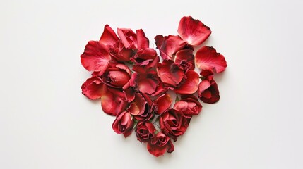 A heart made of rose flowers on a white background symbolizing Valentine s Day and love