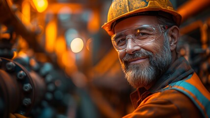 Smiling worker in industrial setting