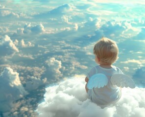 baby angel sitting on a cloud.