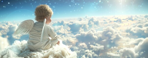 baby angel sitting on a cloud.