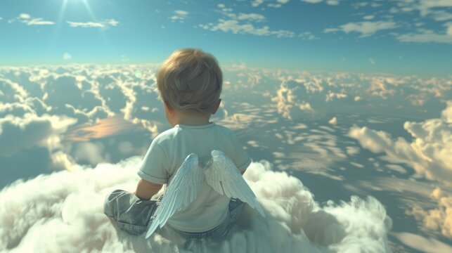 baby angel sitting on a cloud.