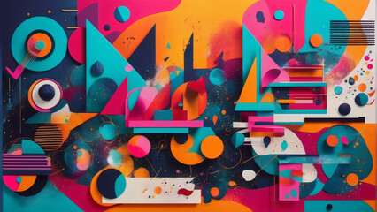 colorful contemporary modern art background with retro shapes. Highly detailed illustration