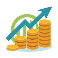  Business growth illustration for smart investment concept. Profit performance or income with pile coins symbol of return on investment ROI
