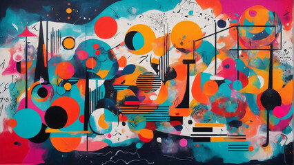 Obraz premium colorful contemporary modern art background with retro shapes. Highly detailed illustration