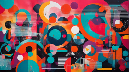colorful contemporary modern art background with retro shapes. Highly detailed illustration