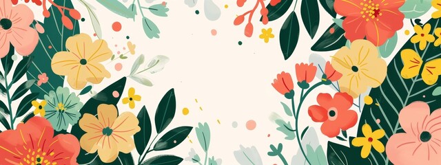 Obraz premium A cheerful, garden party background with floral patterns and festive elements.