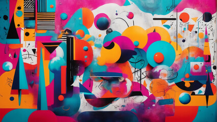 colorful contemporary modern art background with retro shapes. Highly detailed illustration