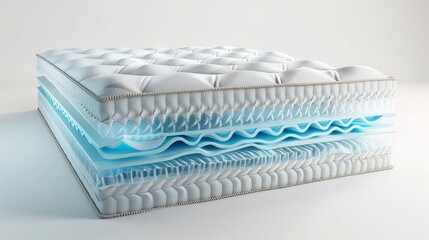 Conceptual illustration of a layered orthopedic mattress with breathable sections, showcasing the use of layered materials for beds.