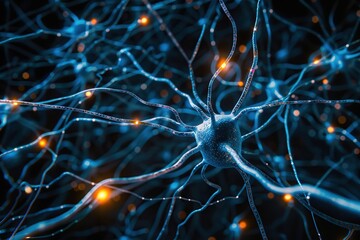 Human brain with neural connection on dark background