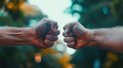 You re my ultimate pal Close up photo capturing two unidentified men fist bumping