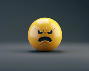 A minimalist 3D  of a single yellow disgusted emoji on a solid dark grey background.