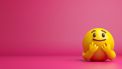 A minimalist 3D  of a single yellow counting emoji with hands, on a solid fuchsia background.