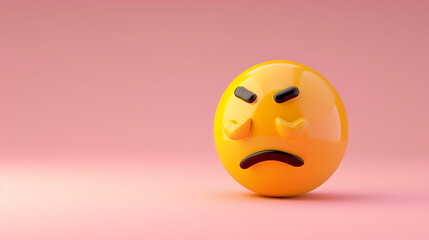 A minimalist 3D  of a single yellow weary emoji on a solid soft pink background.