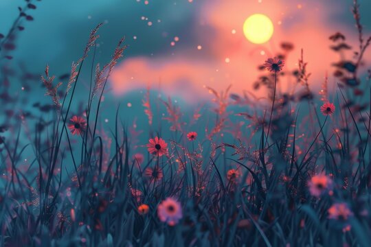Gentle flower clusters amidst lofi mistiness