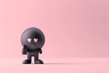 A minimalist 3D  of a single dark grey emoji with thumbs-down gesture, on a pale pink background.