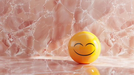 A minimalist 3D  of a single yellow inspired emoji on a polished marble texture background.