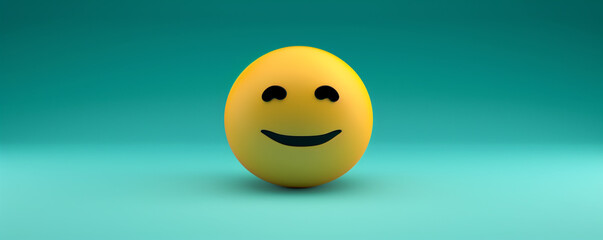 A minimalist 3D  of a single yellow invigorated emoji on a solid teal background.