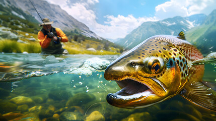 Obraz premium Fishing, salmon underwater close-up