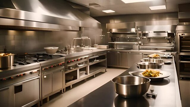 Busy Commercial Kitchen With Stainless Steel Appliances Generative AI