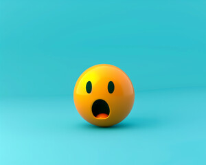 Fototapeta premium A minimalist 3D of a single yellow shocked emoji on a solid electric blue background.