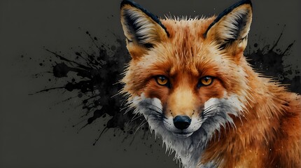 Fototapeta premium superior quality, watercolor, forceful, colorful, forward-facing fox face logo on a monochrome background created by Yuki Sakura, amazing full color