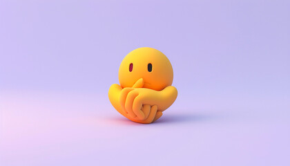 Fototapeta premium A minimalist 3D of a single yellow hand with index and thumb crossed emoji with hands, on a solid light purple background.