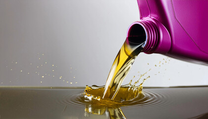 Synthetic lubricating oil is poured out into a splash lubrication system/ oil reservoir