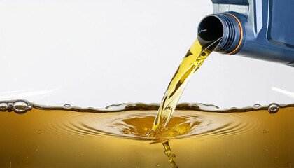 Synthetic lubricating oil is poured out into a splash lubrication system/ oil reservoir