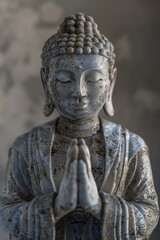 Buddha, hands clasped together, solid color background